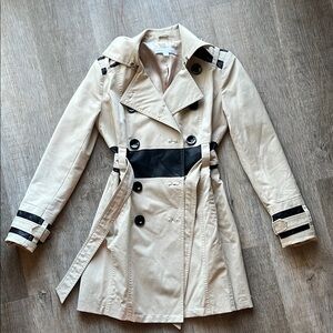 New York & Company Tan and Black Trench Coat with Belted Sleeves